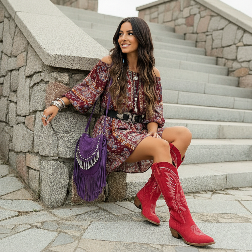Mid-Calf Western Boots with Pointed Toe and Embroidered Shaft
