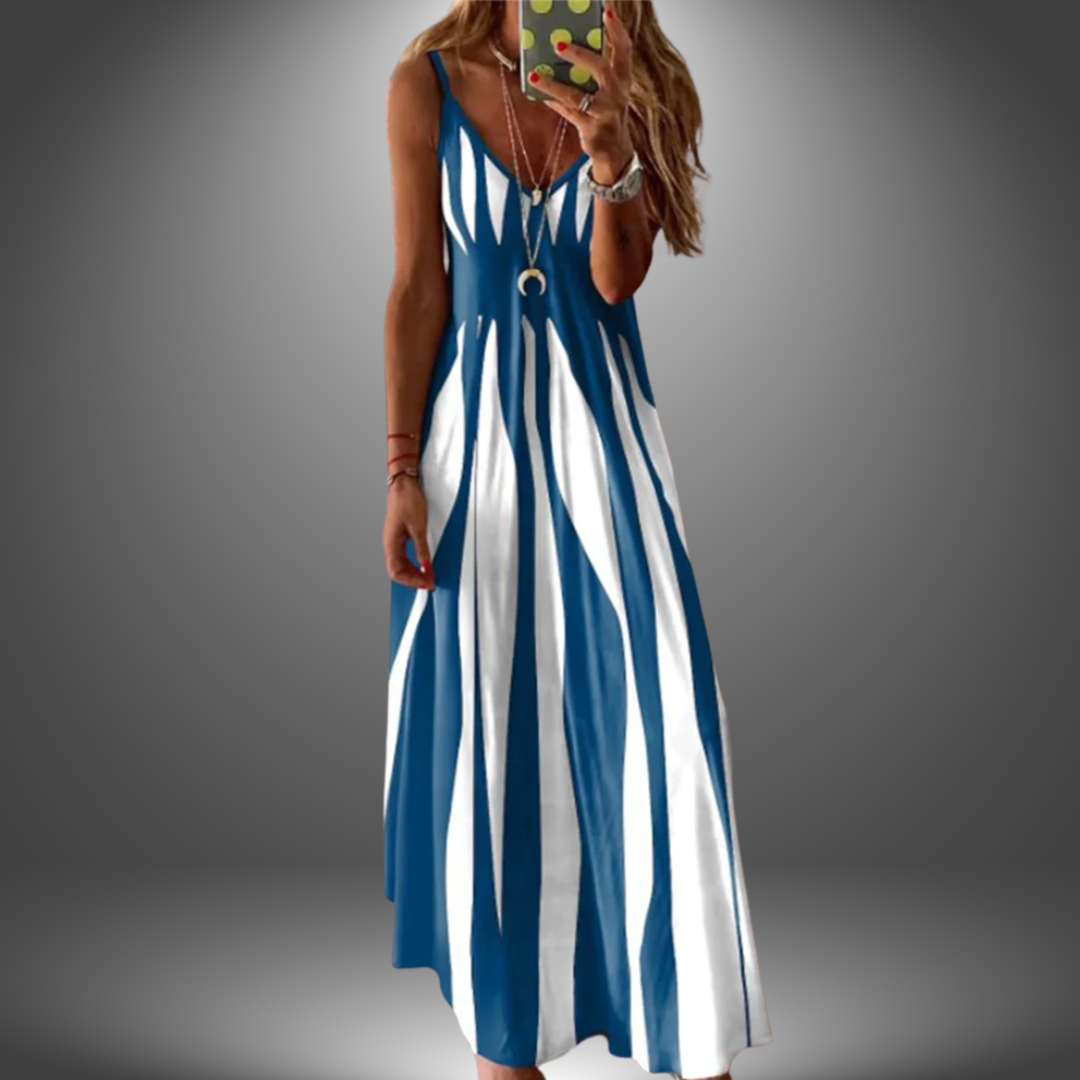 Maxi Dress with Spaghetti Straps and geometric Print