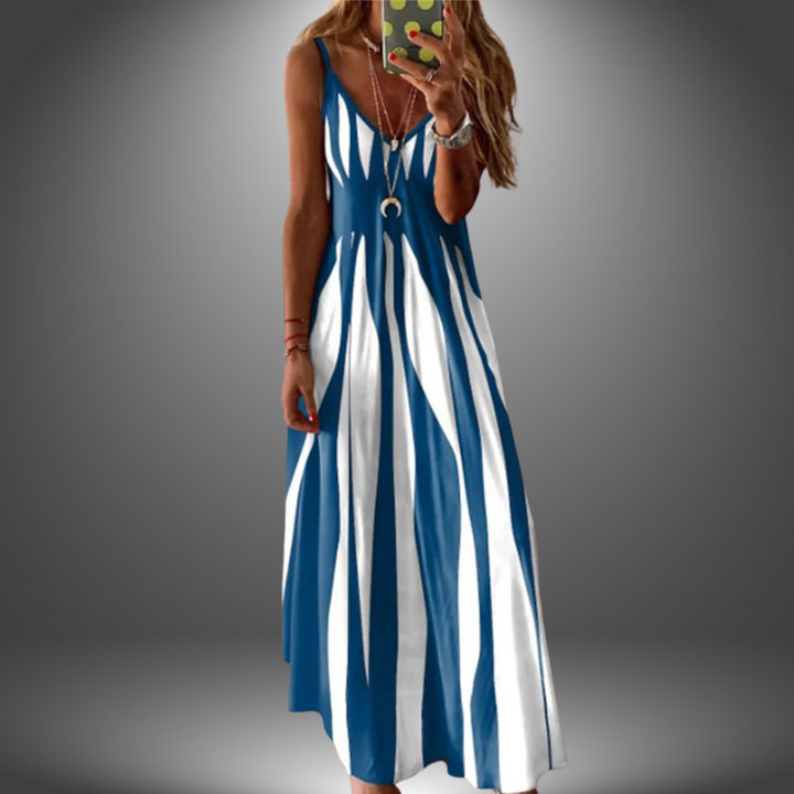 Maxi Dress with Spaghetti Straps and geometric Print