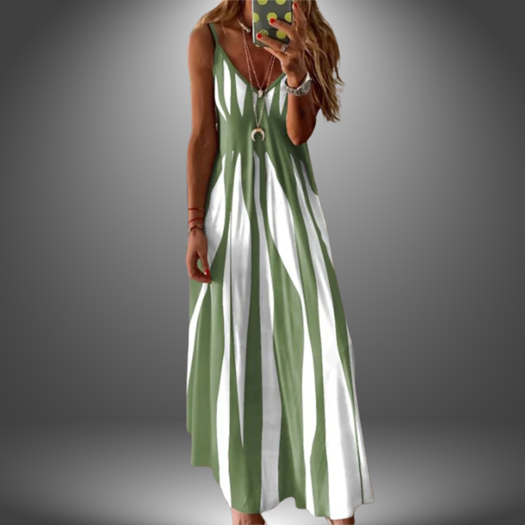 Maxi Dress with Spaghetti Straps and geometric Print