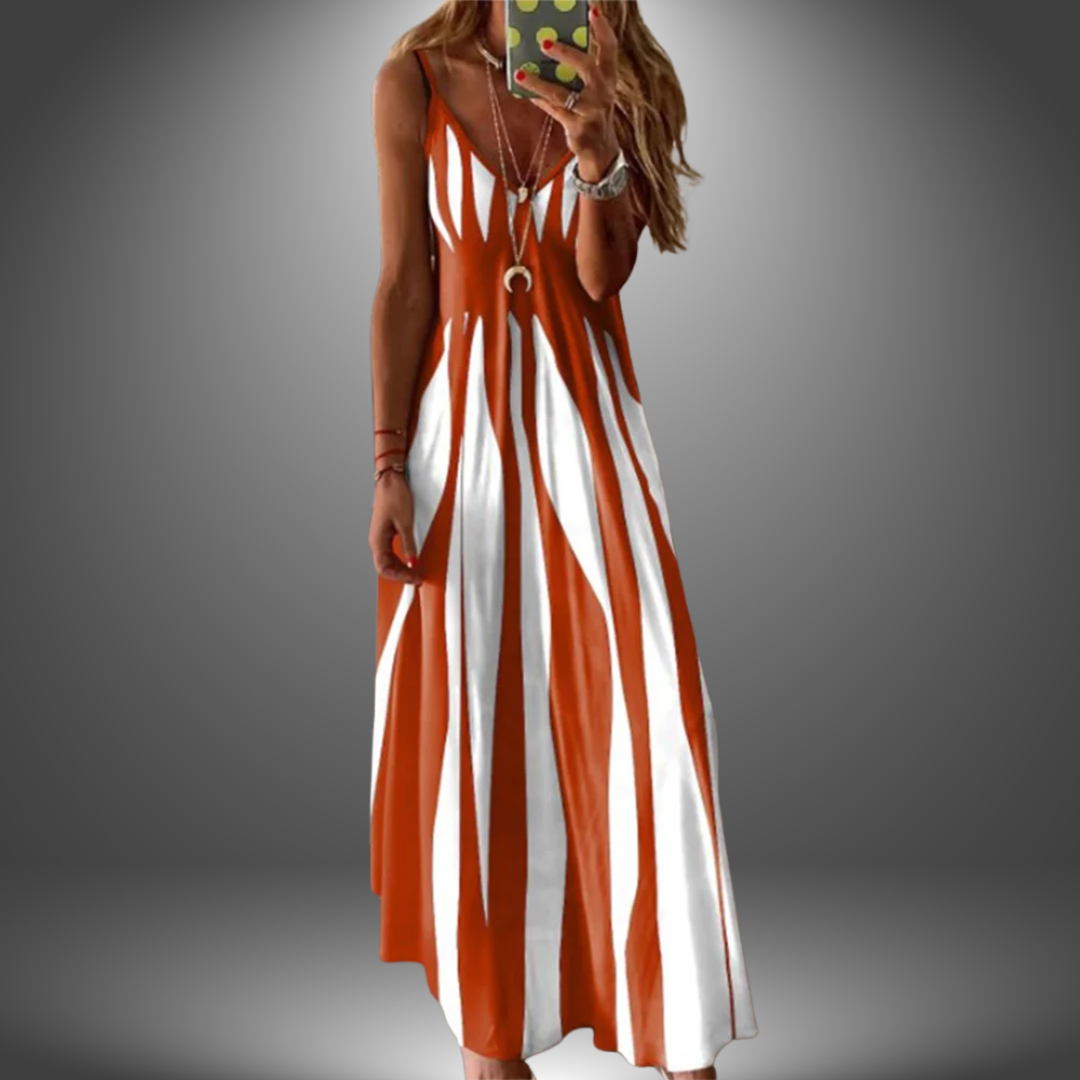 Maxi Dress with Spaghetti Straps and geometric Print