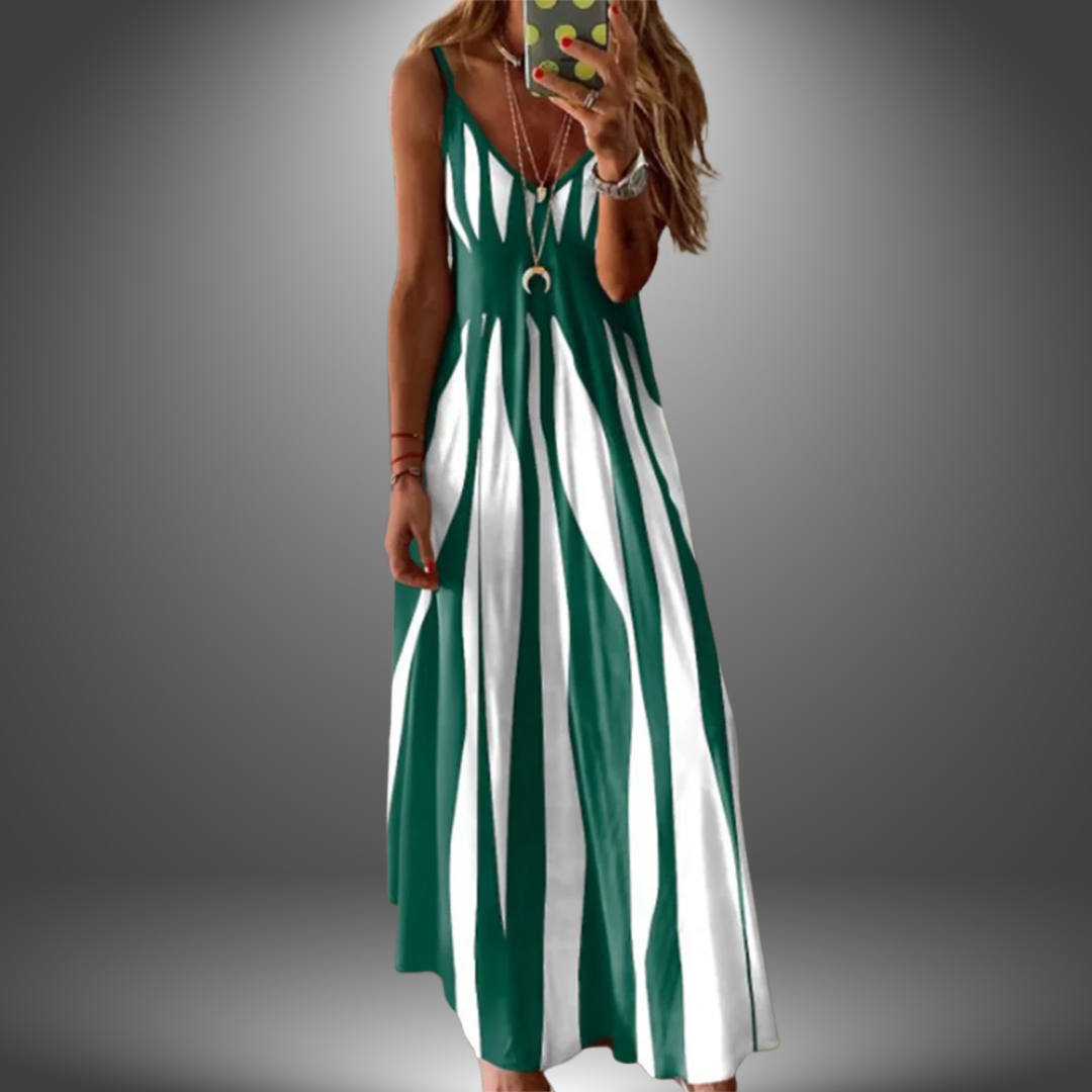 Maxi Dress with Spaghetti Straps and geometric Print