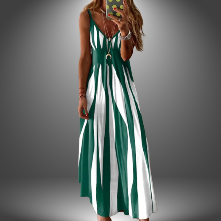 Maxi Dress with Spaghetti Straps and geometric Print