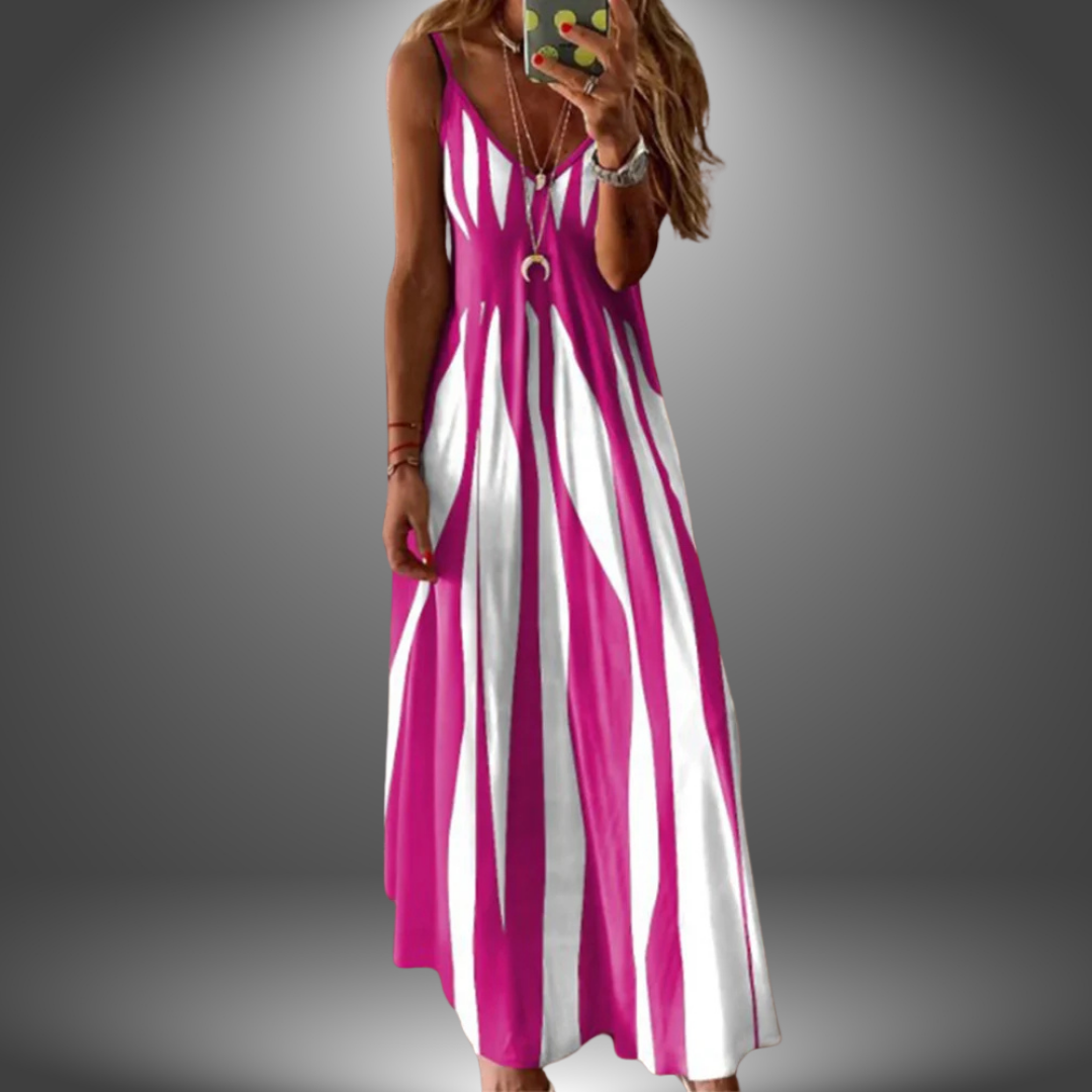Maxi Dress with Spaghetti Straps and geometric Print