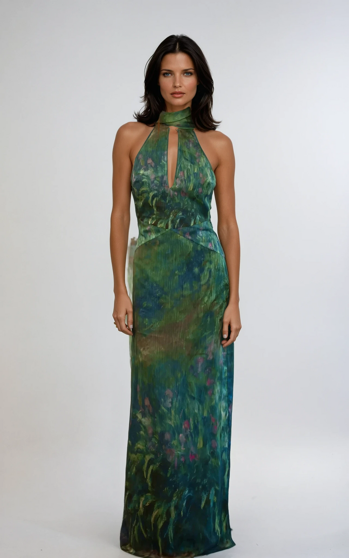 Halter Neck Keyhole Sleeveless Maxi Dress