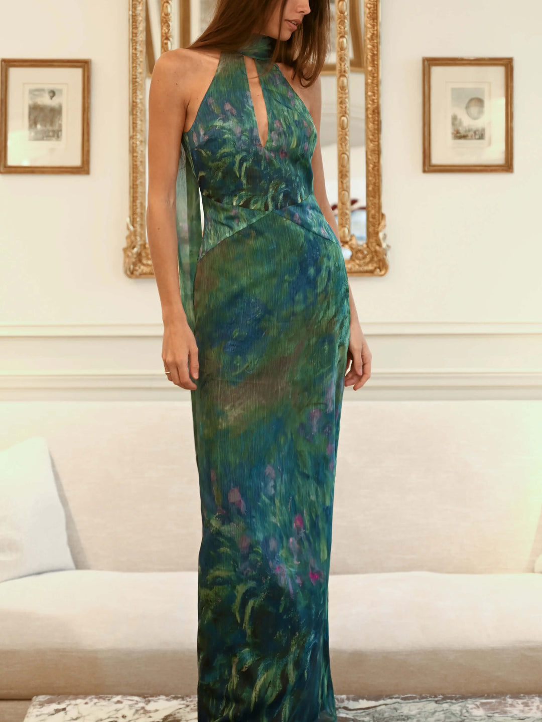Halter Neck Keyhole Sleeveless Maxi Dress