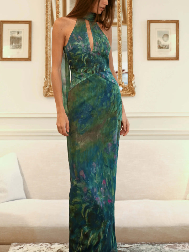 Halter Neck Keyhole Sleeveless Maxi Dress