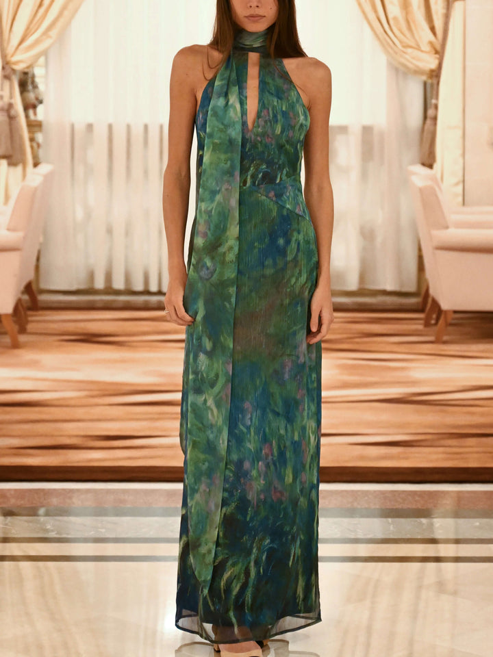 Halter Neck Keyhole Sleeveless Maxi Dress