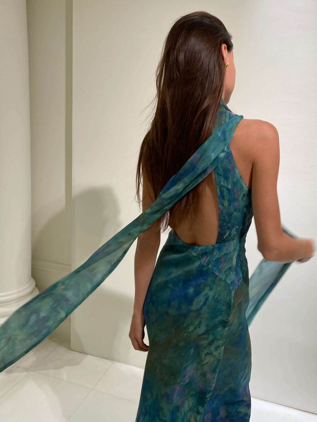 Halter Neck Keyhole Sleeveless Maxi Dress