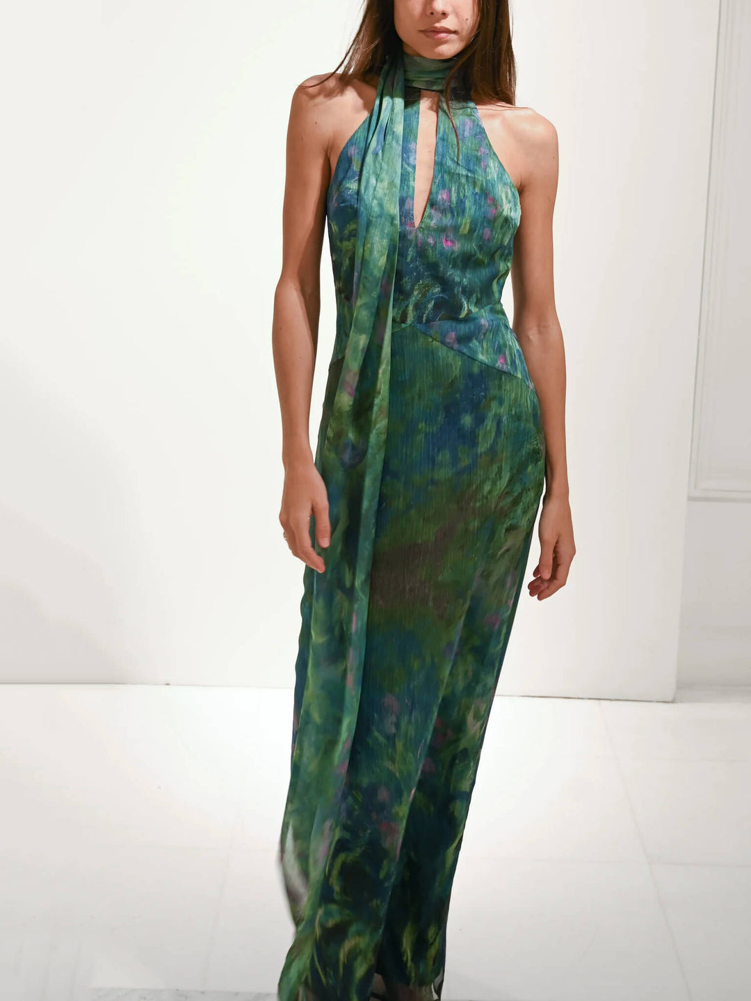 Halter Neck Keyhole Sleeveless Maxi Dress