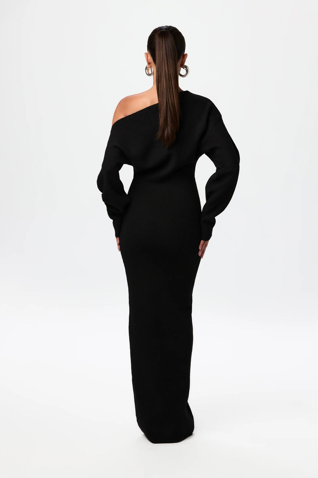 Off-the-Shoulder Long Sleeve Maxi Knit Dress