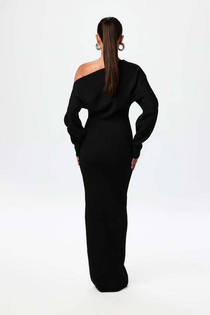 Off-the-Shoulder Long Sleeve Maxi Knit Dress