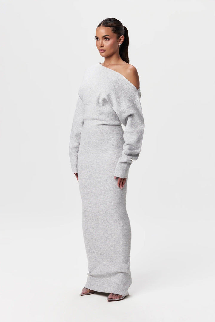 Off-the-Shoulder Long Sleeve Maxi Knit Dress