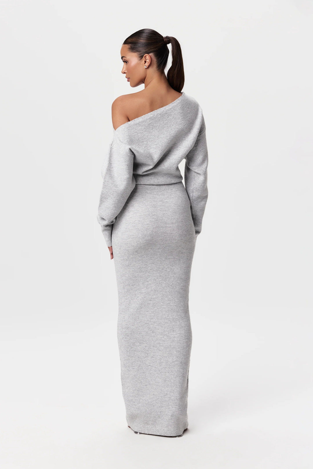 Off-the-Shoulder Long Sleeve Maxi Knit Dress