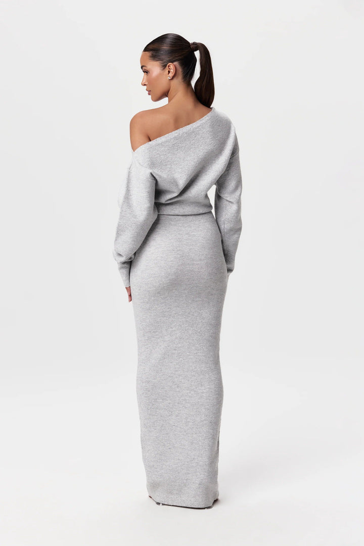 Off-the-Shoulder Long Sleeve Maxi Knit Dress