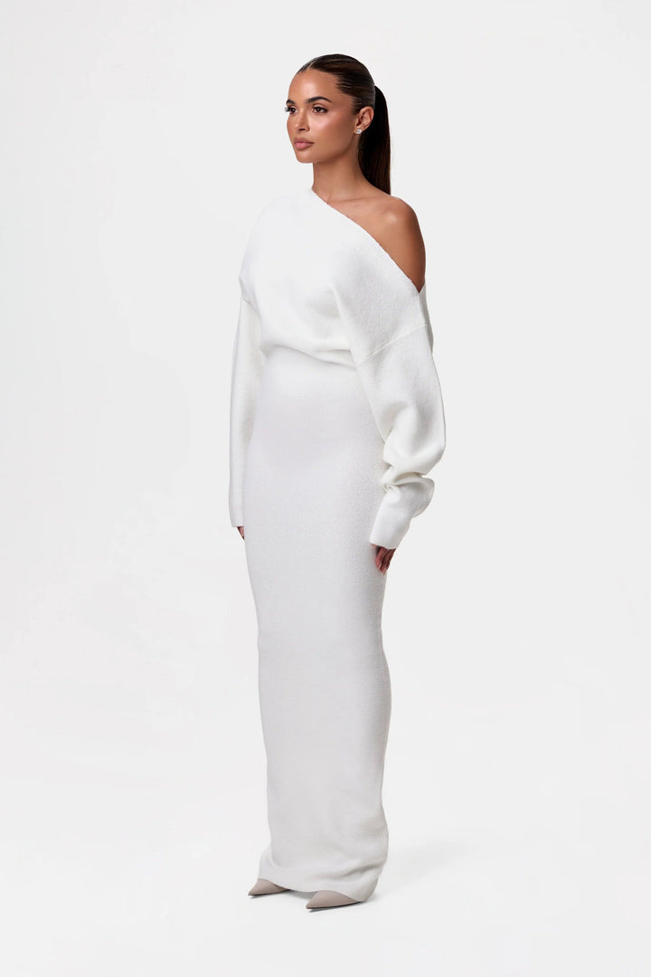 Off-the-Shoulder Long Sleeve Maxi Knit Dress