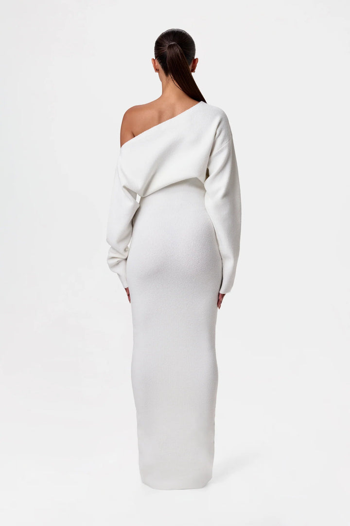 Off-the-Shoulder Long Sleeve Maxi Knit Dress