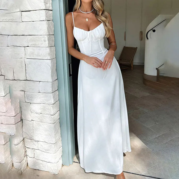 Maxi Dress with Spaghetti Straps, Gathered Bust and Fitted Waist