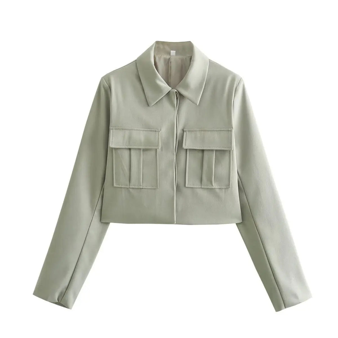 Two-Piece Suit Set with Cropped Jacket and Wide Leg Trousers