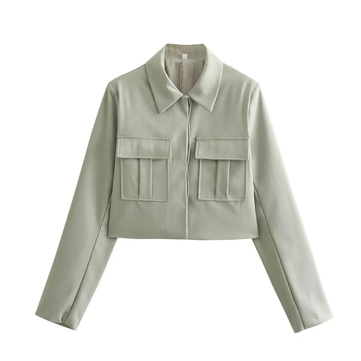 Two-Piece Suit Set with Cropped Jacket and Wide Leg Trousers
