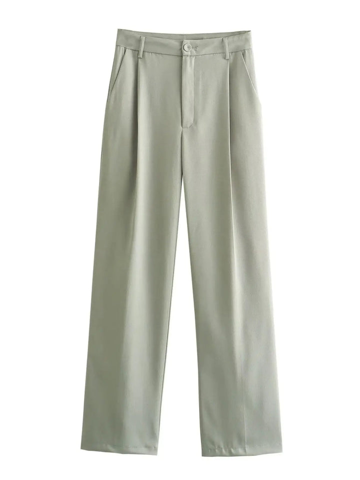 Two-Piece Suit Set with Cropped Jacket and Wide Leg Trousers