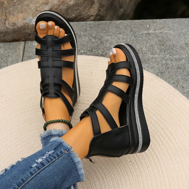 Strappy Sandals with Zip Closure and Platform Sole