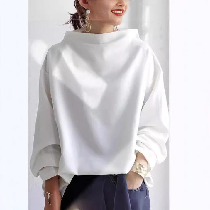 Boat Neckline Oversized Top with Dropped Shoulders and Long Sleeves
