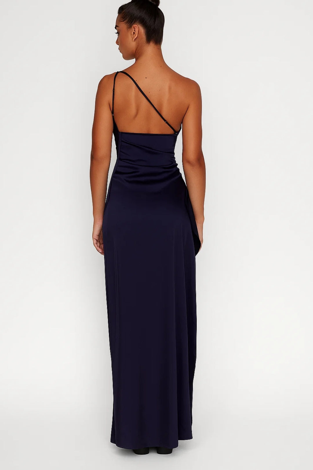 One-Shoulder Maxi Dress with Draped Bodice and Side Slit