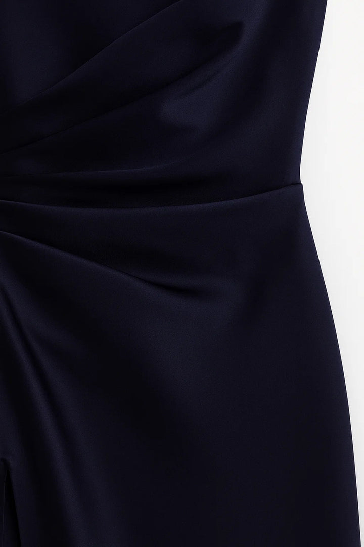 One-Shoulder Maxi Dress with Draped Bodice and Side Slit