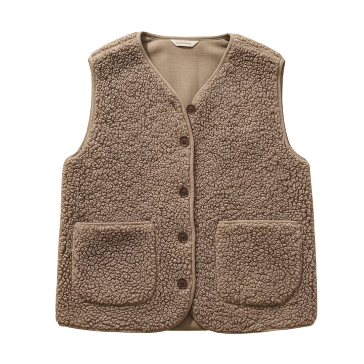 Plush Vest with V-Neckline, Button Closure, and Patch Pockets