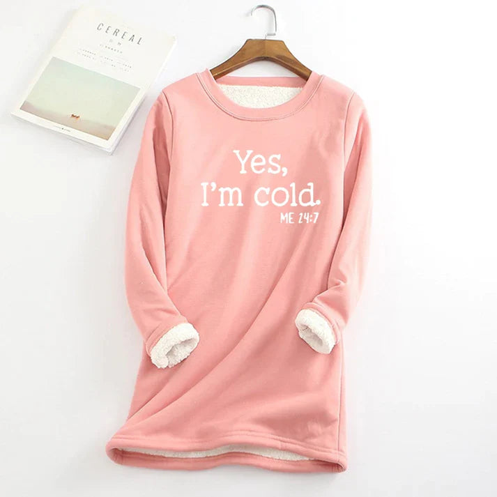 Fleece Lined Sweatshirt with Crew Neckline and Graphic Text Print