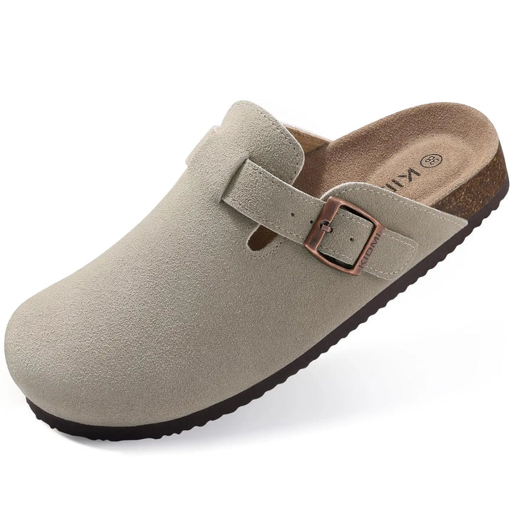 Closed Toe Mules with Adjustable Buckle Strap and Textured Outsole