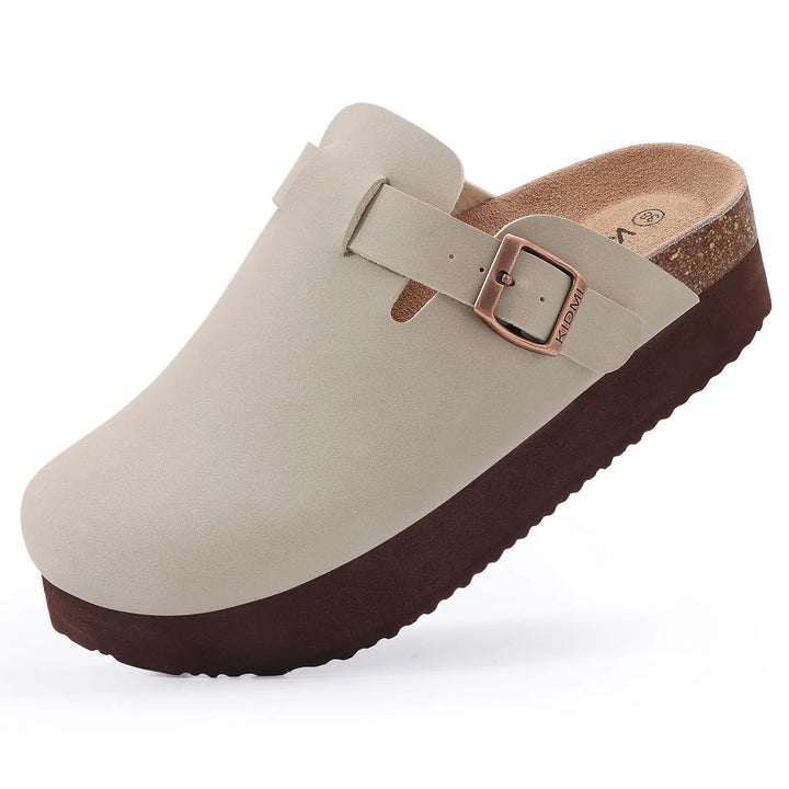 Closed Toe Mules with Adjustable Buckle Strap and Textured Outsole