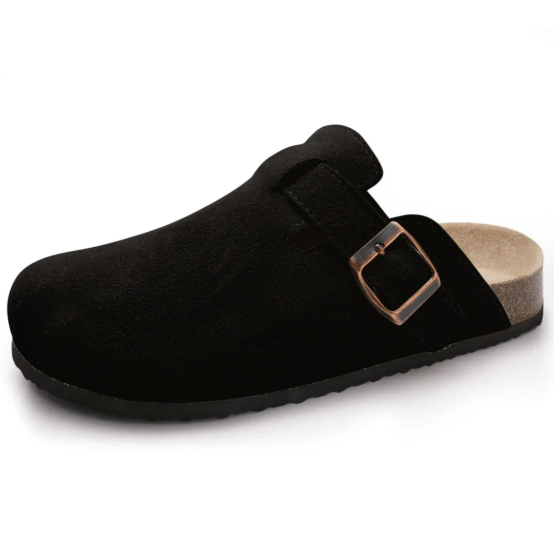 Closed Toe Mules with Adjustable Buckle Strap and Textured Outsole