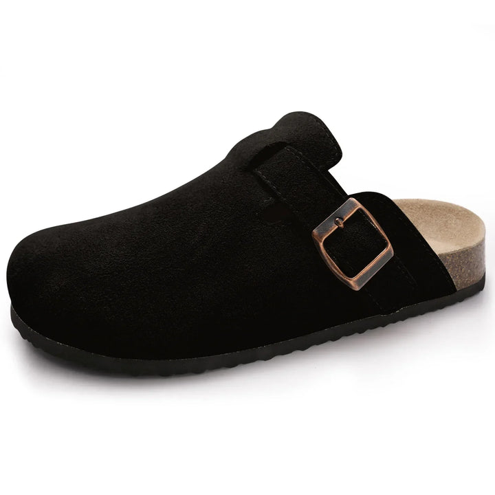 Closed Toe Mules with Adjustable Buckle Strap and Textured Outsole