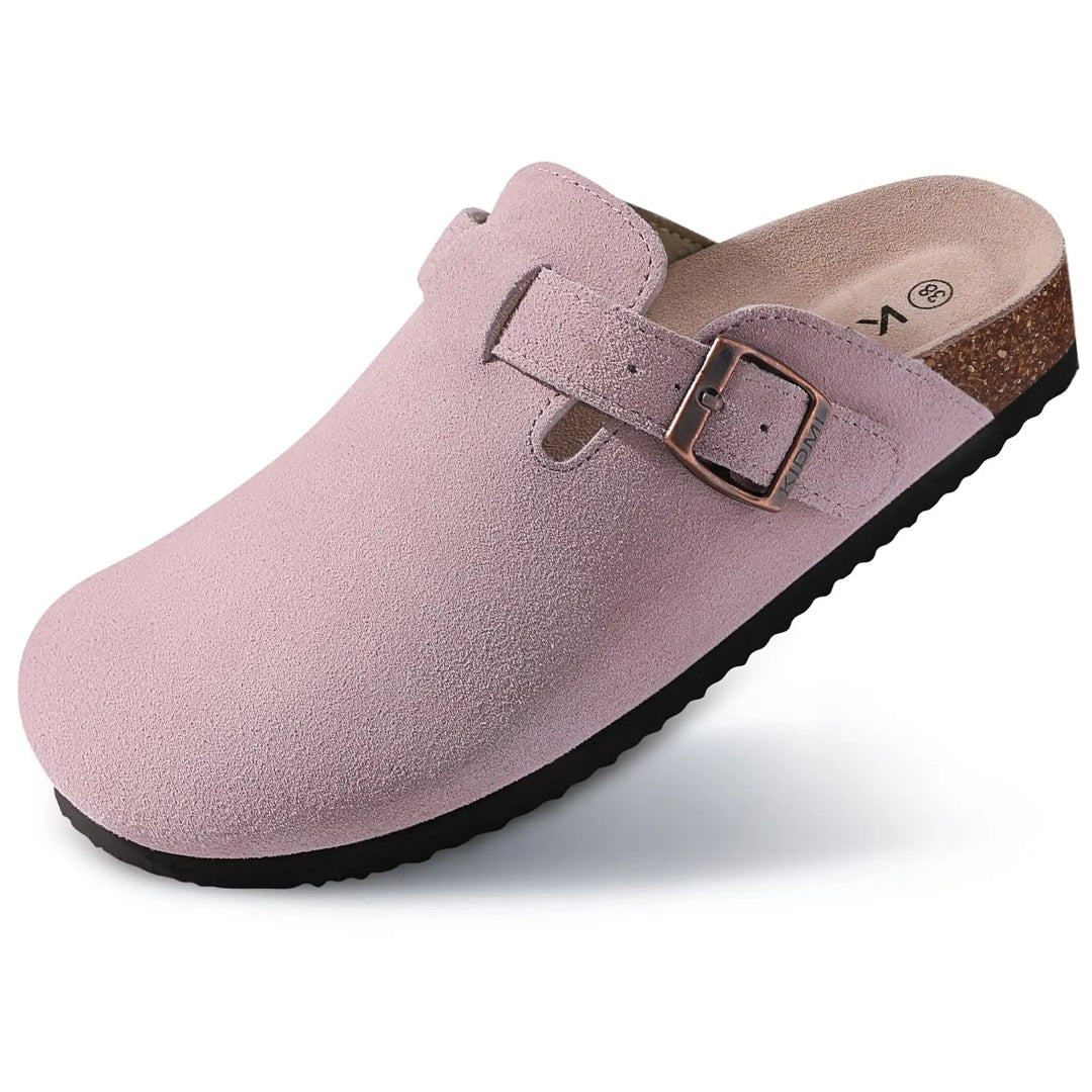 Closed Toe Mules with Adjustable Buckle Strap and Textured Outsole