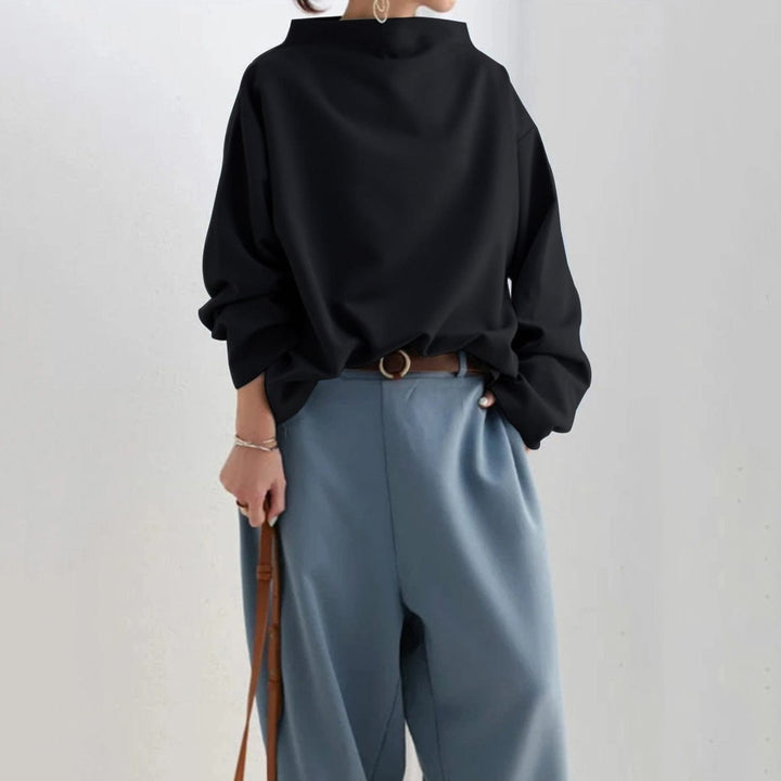 Boat Neckline Oversized Top with Dropped Shoulders and Long Sleeves