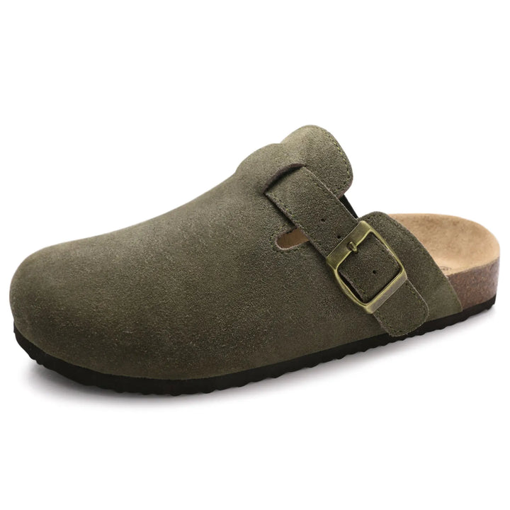Closed Toe Mules with Adjustable Buckle Strap and Textured Outsole
