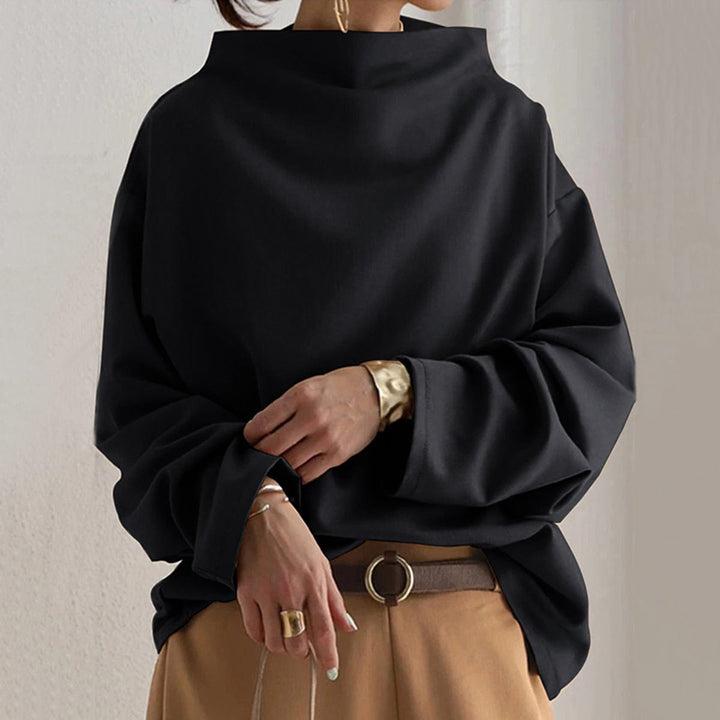 Boat Neckline Oversized Top with Dropped Shoulders and Long Sleeves