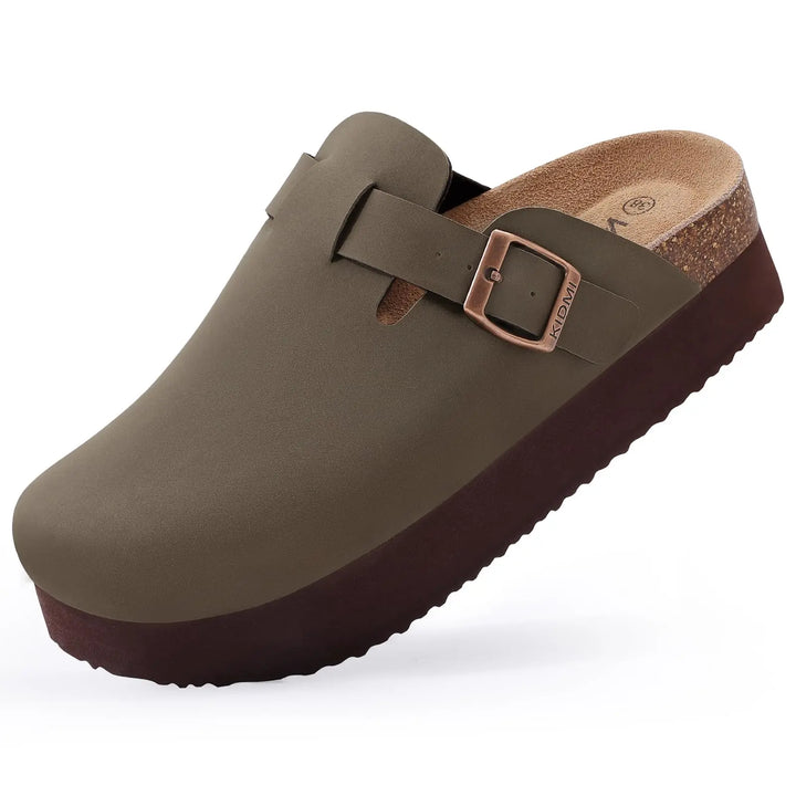 Closed Toe Mules with Adjustable Buckle Strap and Textured Outsole