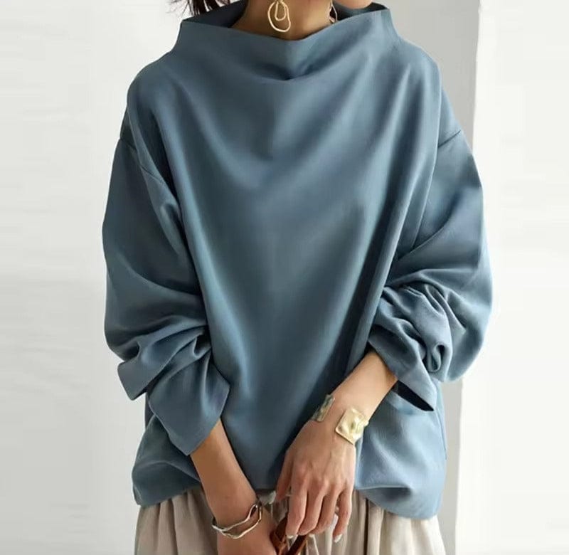Boat Neckline Oversized Top with Dropped Shoulders and Long Sleeves