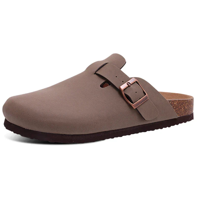 Closed Toe Mules with Adjustable Buckle Strap and Textured Outsole