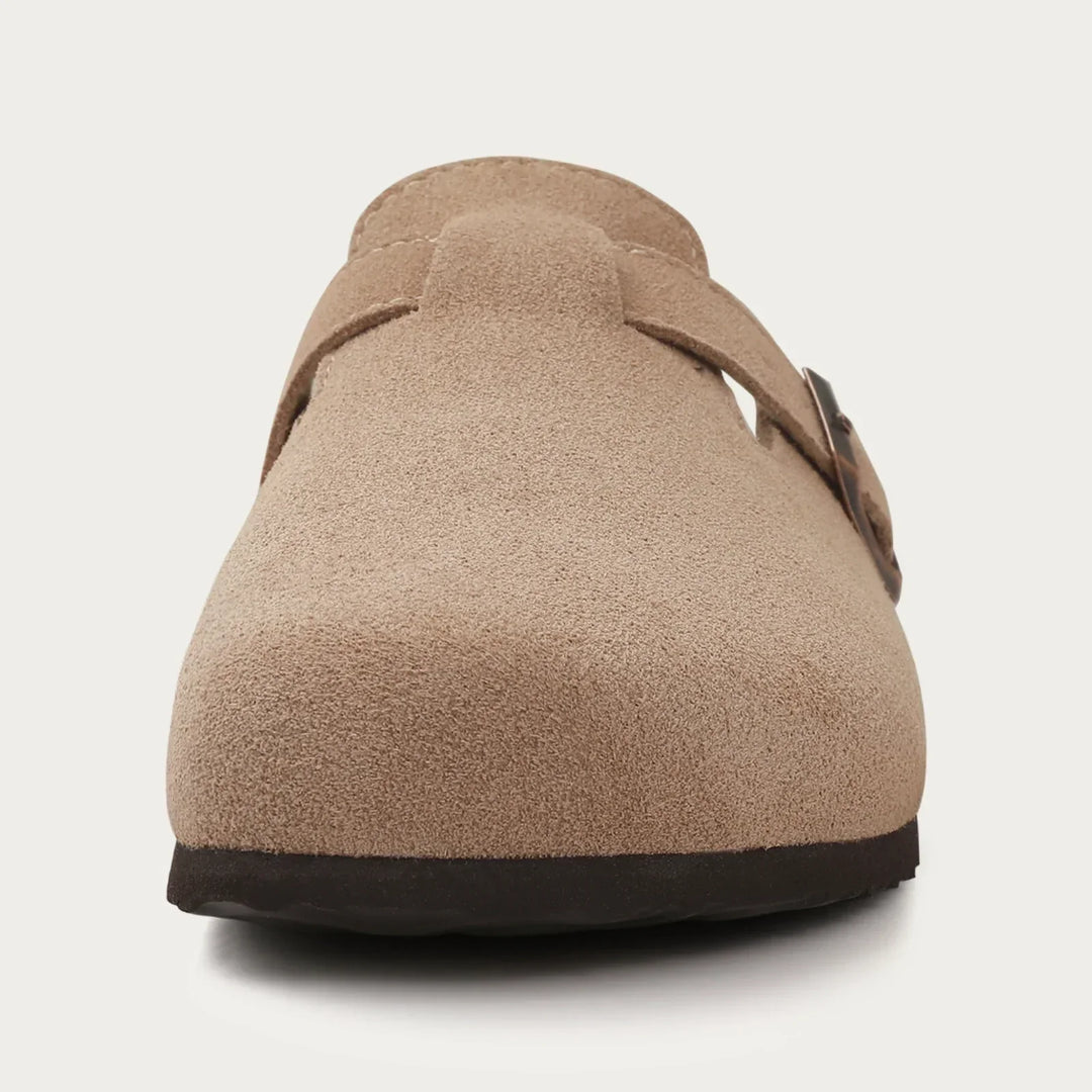 Closed Toe Mules with Adjustable Buckle Strap and Textured Outsole