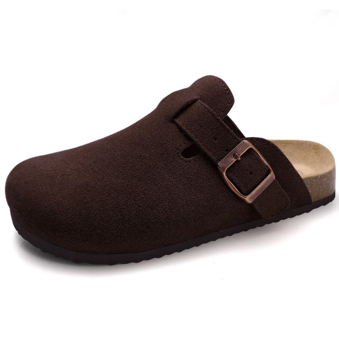 Closed Toe Mules with Adjustable Buckle Strap and Textured Outsole