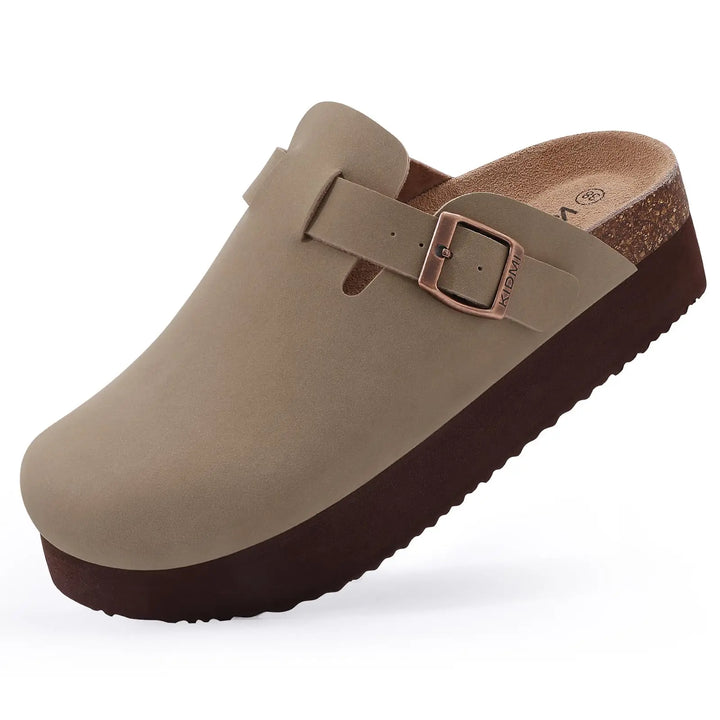 Closed Toe Mules with Adjustable Buckle Strap and Textured Outsole