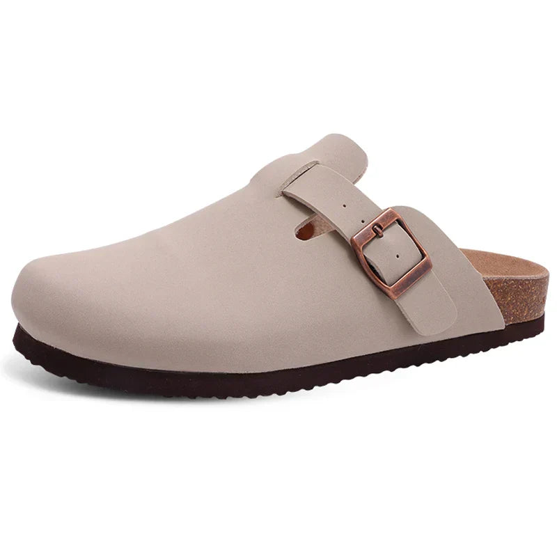 Closed Toe Mules with Adjustable Buckle Strap and Textured Outsole