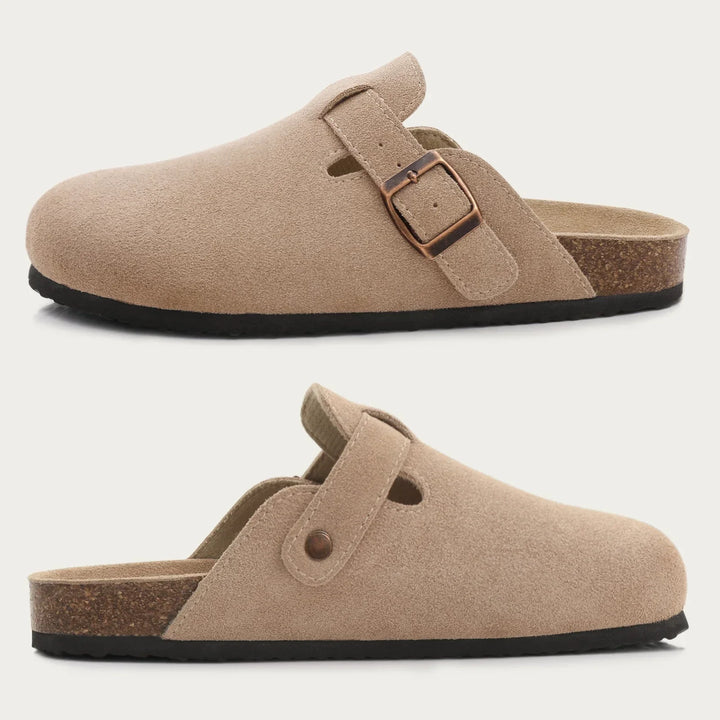 Closed Toe Mules with Adjustable Buckle Strap and Textured Outsole