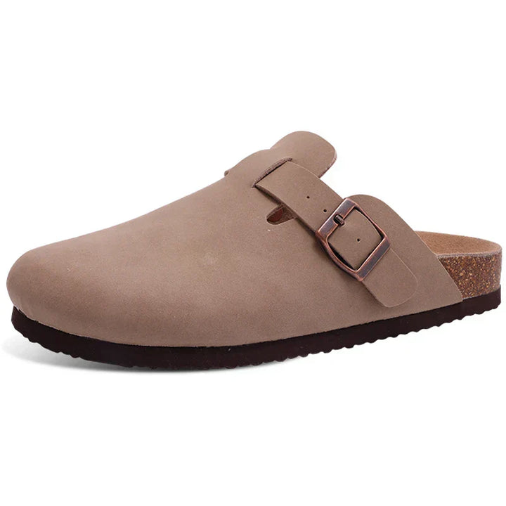 Closed Toe Mules with Adjustable Buckle Strap and Textured Outsole