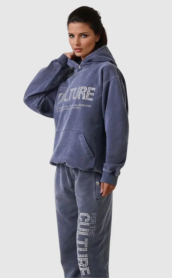 Oversized Pullover Hoodie with Drawstring Hood and Washed Finish
