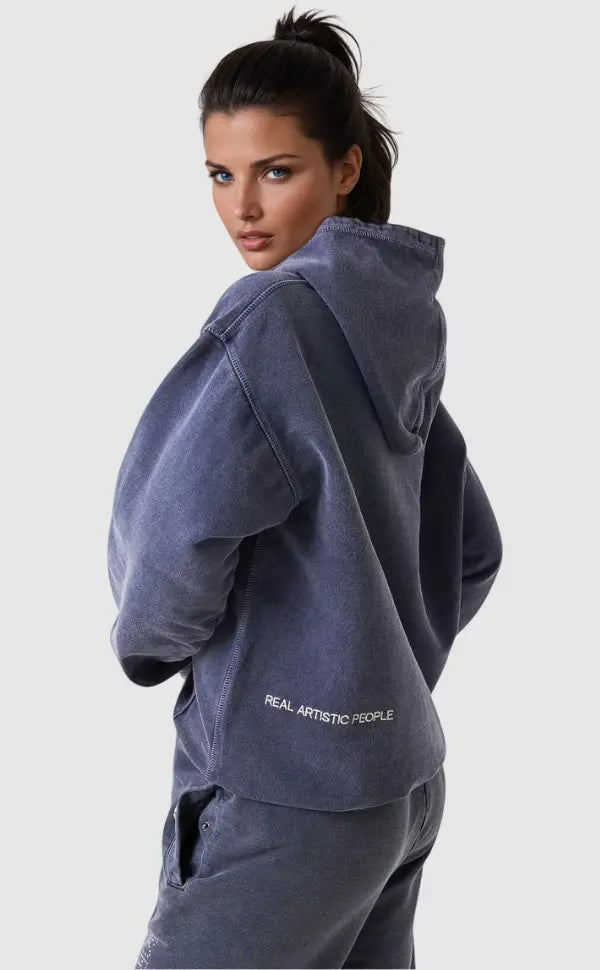 Oversized Pullover Hoodie with Drawstring Hood and Washed Finish